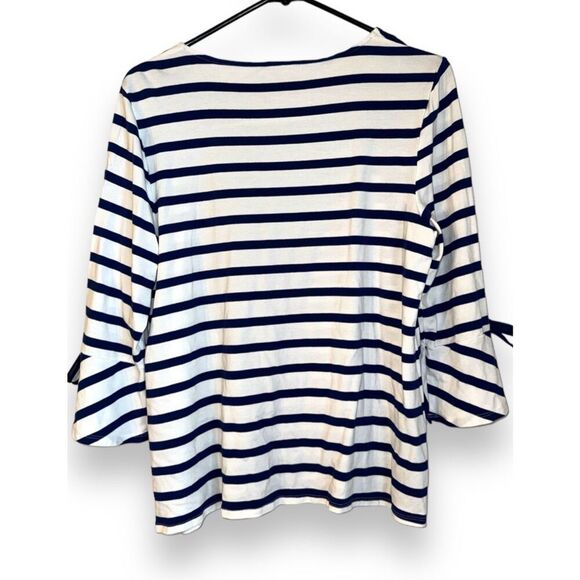 Chicos Womens Blue Striped Flare Sleeve Square‎ Neck Top sz 1P Nautical Preppy - Picture 4 of 6